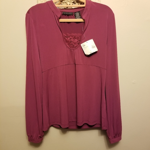 Apostrophe Womens Long Sleeve Shirt Blouse Shirt Top Lace Inset Berry Medium - Picture 3 of 10